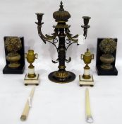 Pair of Regengy-style gilt metal and marble candlesticks, urn-design, on column base,