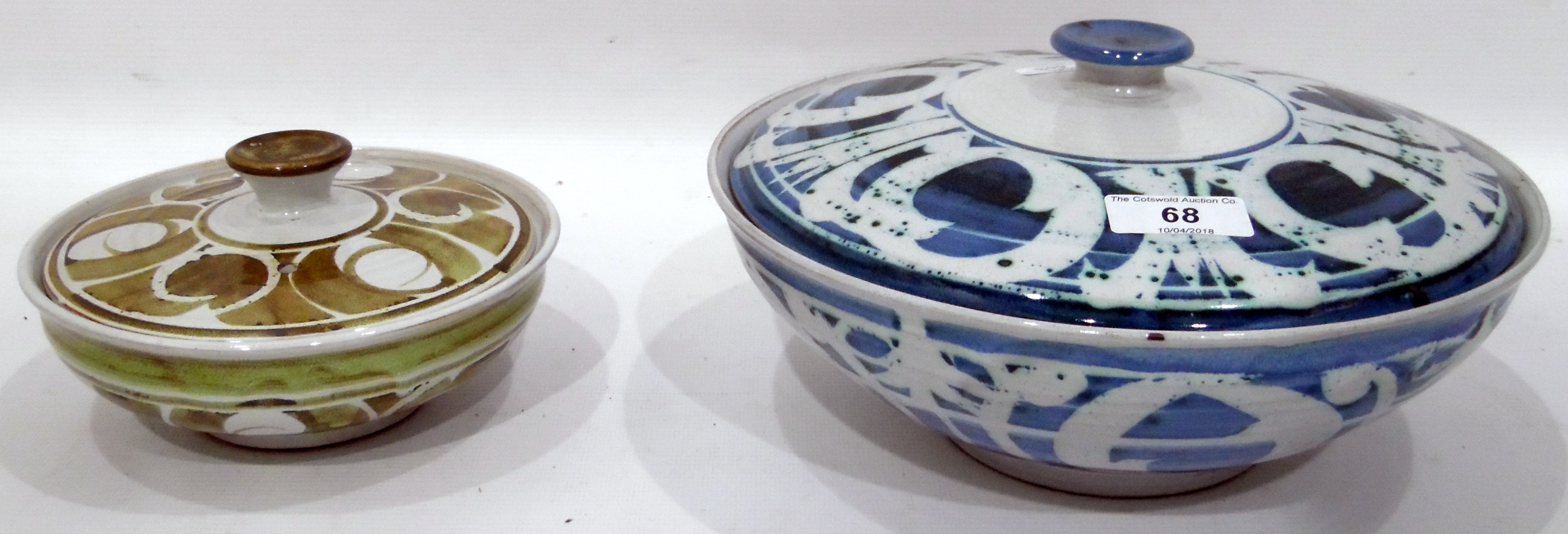 Two Aldermaston pottery bowls with cover, - Image 2 of 2