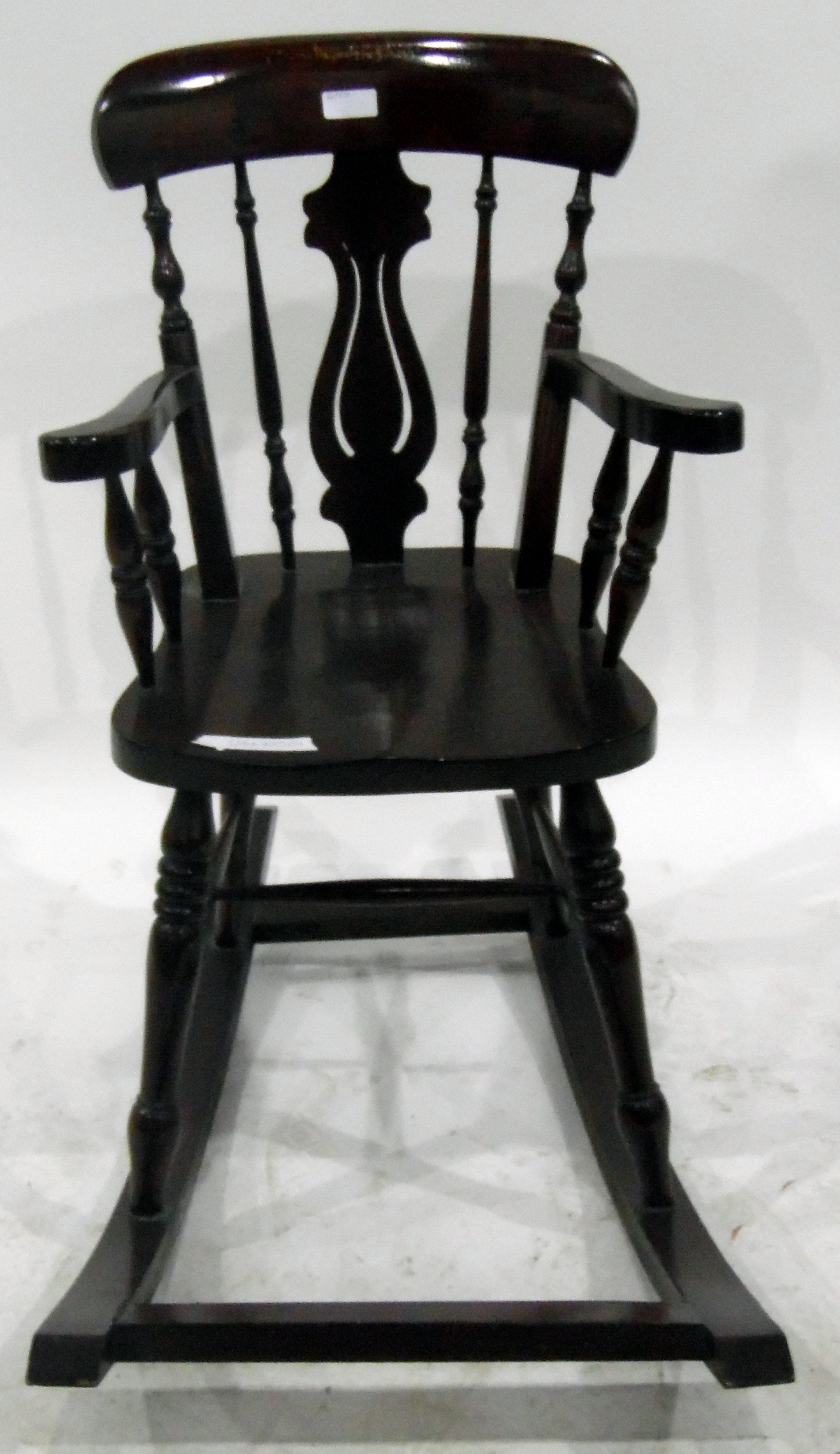 Child's stained as mahogany rocking chair with pierced vase and turned spindle back - Image 2 of 2