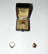 9ct gold small signet ring, initial engraved, a 9ct gold and turquoise ring,