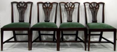 Set of four late Georgian style mahogany dining chairs with shaped crest rails,