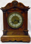 Edwardian walnut mantel clock with eight-day gong striking movement,