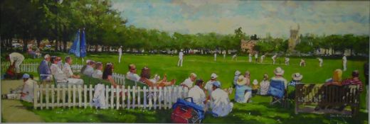 After John Haskins (20th century) Colour print View from boundary of cricket on village green