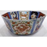 Japanese octagonal bowl, sides decorated decorated in the Imari palette with flowers, bats etc,