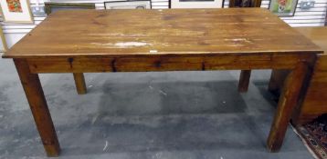 Pine kitchen table of rectangular form, on square supports,