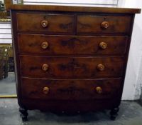 Victorian mahogany veneered bow fronted chest of two short and three long drawers,