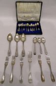 Five Georgian assorted silver fiddle pattern forks, two monogrammed to handle, 7.