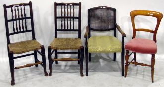 Pair of 19th century elm and ash railback chairs with reeded seats,