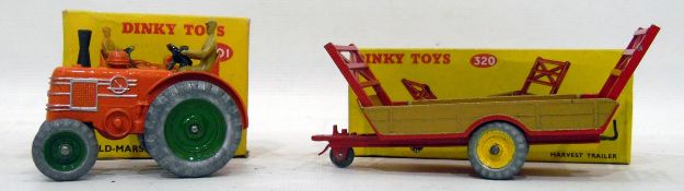 Dinky Field marshall tractor, no.301 and a Dinky harvest trailer, no.