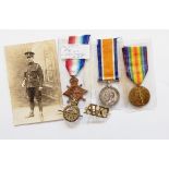 WWI 1914-15 Star, War medal and Victory medal awarded to 'SE1382 PTE W LICHFIELD A V C',