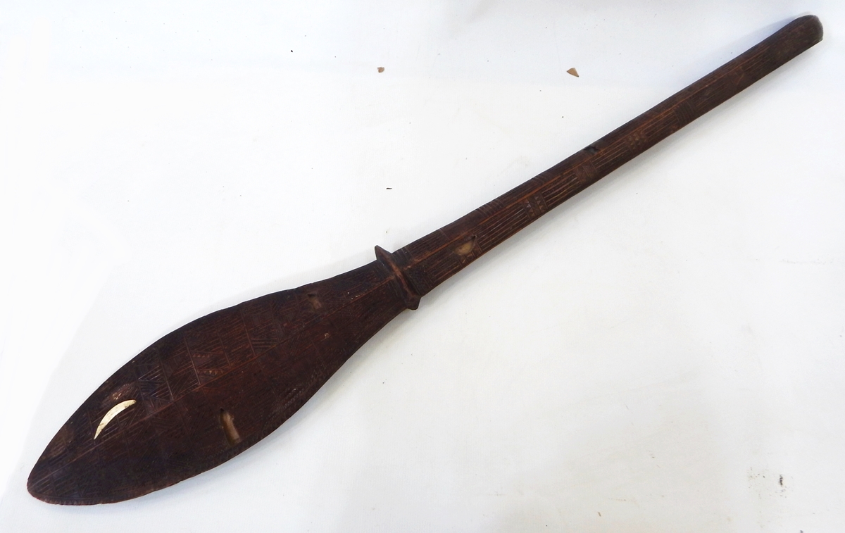 Southseas finely carved and bone inlaid ceremonial paddle, possibly Austral Islands, - Image 2 of 6