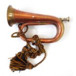 Copper and brass bugle made by Boosey & Hawkes of London,