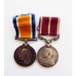 WWI Meritorious Service medal and War medal named to 'M15318 H L SHAFTOE SHIPWT 3CL 'Glory'