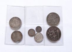 1887 silver set crown down to threepence,