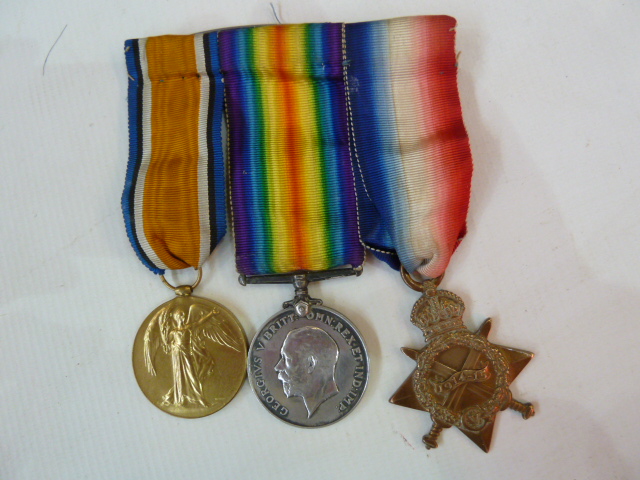 WWI 1914-15 Star, War Medal and Victory Medal named to "03796.PTE. J. HILTON. A.O.C.