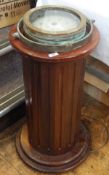 Brass ship's compass on a wooden circular column stand, marked Decca Arkas Type 41B90 to compass,