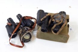 Two WWII binoculars and a TG Co Ltd, London compass no.