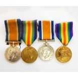 Two WWI pairs of medals awarded to '18009 PTE W C PERRY Glouc R' and '19581 PTE D LEYLAND Glouc R'