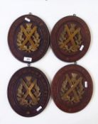 Four brass and mahogany wall plaques with Scots Guard motto 'NEMO ME IMPUNE LACESSIT'