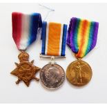 WWI 1914-15 Star, War medal and Victory medal to 'First Day of Loo's Casualty',