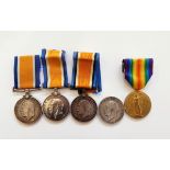 Five WWI medals named to '35262 PTE J MCLEAN Glouc R', '18081 PTE F W SIDDONS Glouc R',