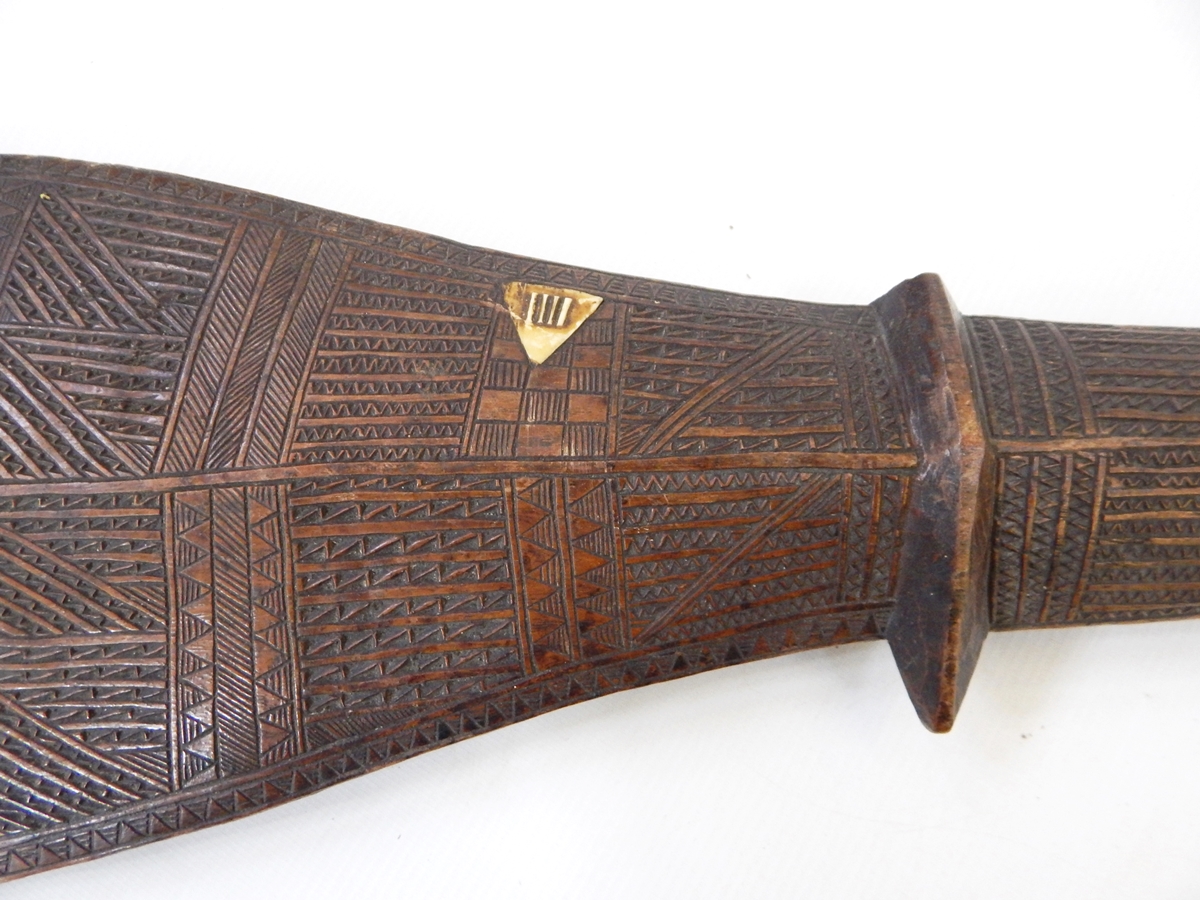 Southseas finely carved and bone inlaid ceremonial paddle, possibly Austral Islands, - Image 5 of 6