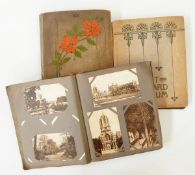 Three early 20th century postcard albums of UK to include Canterbury Cathedral, cathredrals,