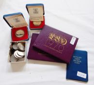 Two 1970 old coinage sets in card cases, two five-coin sets of Britain's First Decimal Coins,