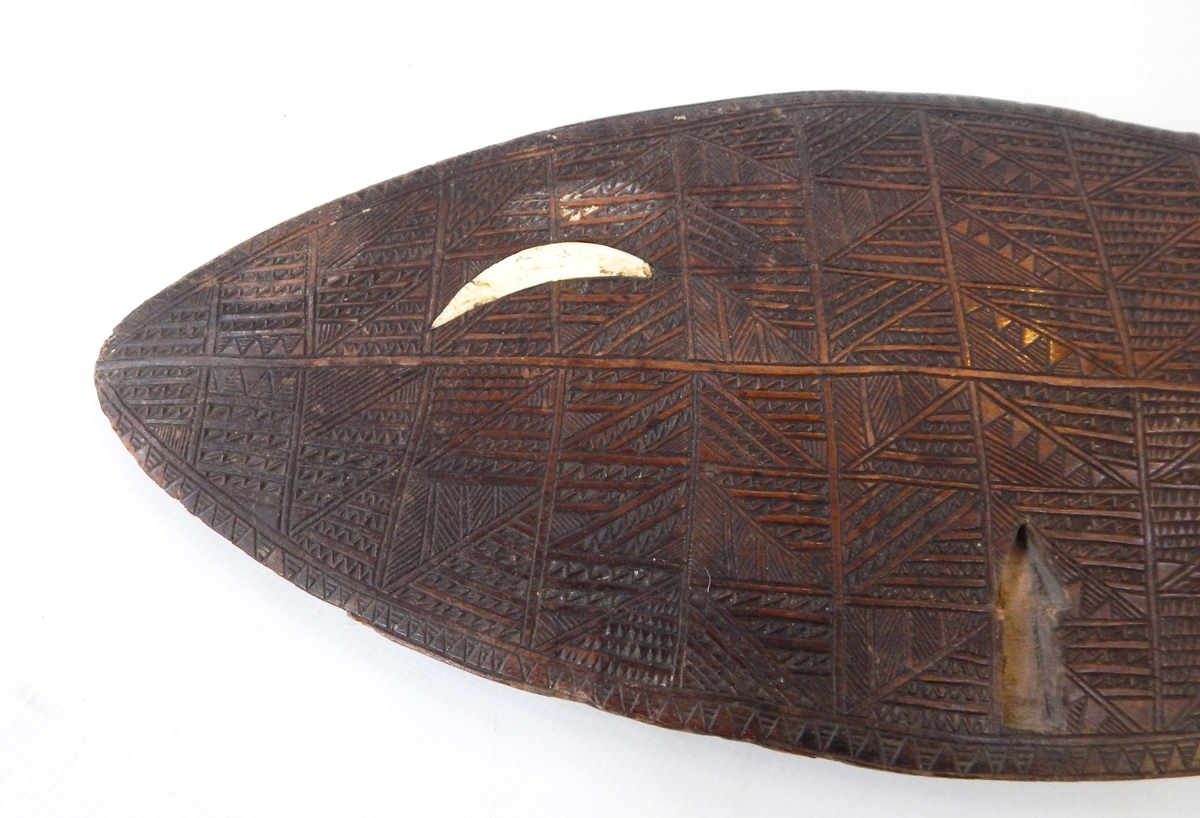 Southseas finely carved and bone inlaid ceremonial paddle, possibly Austral Islands, - Image 3 of 6