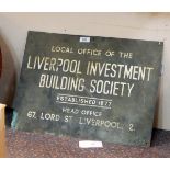 Tinplate wall plaque 'Local Office of the Liverpool Investment Society',