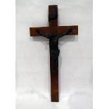 Wooden crucifix with bronze Jesus,