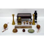 Various wooden items to include a carved Oriental figure, books,