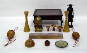 Various wooden items to include a carved Oriental figure, books,