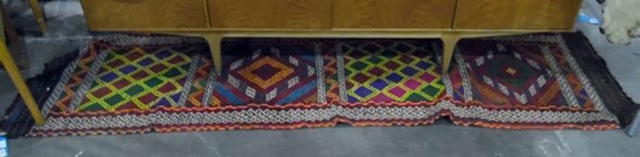 Suzni Kelim runner with geometric trelliswork and lozenge decoration, in multi-colours,
