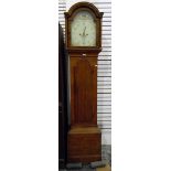 19th century oak longcase clock with domed hood and painted enamel dial,