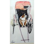 William (Bill) Papas (1927-2000) Pen, ink and watercolour Man in rickshaw, signed lower left,