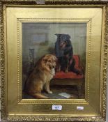Unattributed (19th century British school) Oil on canvas Two dogs in interior setting with a