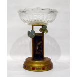 Early 20th century centrepiece with glass bowl and painted metal stand with water carrier,