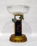 Early 20th century centrepiece with glass bowl and painted metal stand with water carrier,