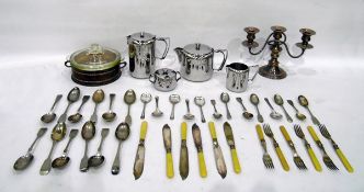 Quantity of EPNS to include candelabrum, table flatware, stainless steel tea service,