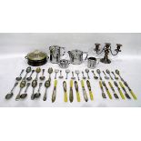 Quantity of EPNS to include candelabrum, table flatware, stainless steel tea service,