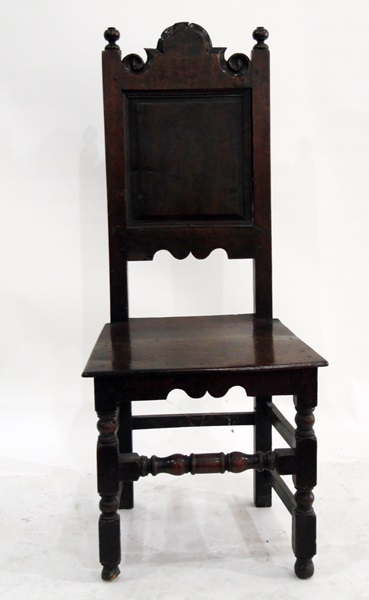 Pair of 17th century oak hall chairs with panelled back, - Image 2 of 2