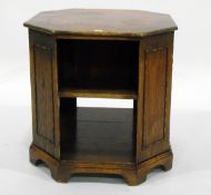 20th century oak octagonal-top free-standing open bookcase, raised on bracket feet,