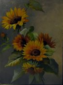 Oil on board Still life of sunflowers,