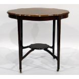 Edwardian mahogany oval-top occasional table with wavy moulded edge and satinwood inlays,