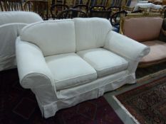 Laura Ashley two-seater sofa and matching armchair in cream damask,