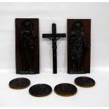 Pair of wooden carved panels of saints,