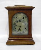 Edwardian oak mantel clock in architectural style case,