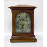 Edwardian oak mantel clock in architectural style case,