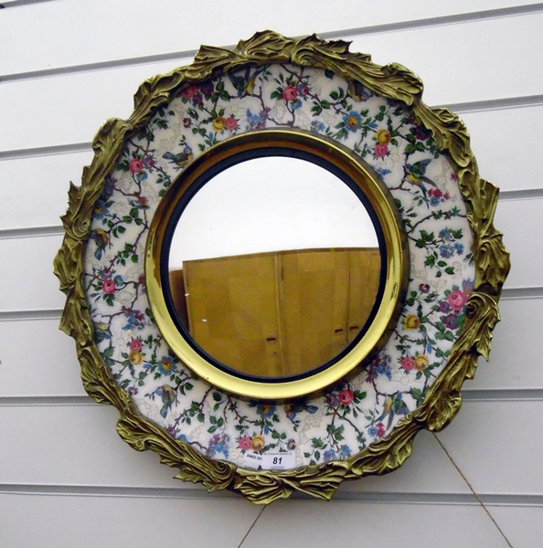 Burleighware Burgess & Leigh Ltd ceramic and gilt metal wall mirror, circular with convex glass,